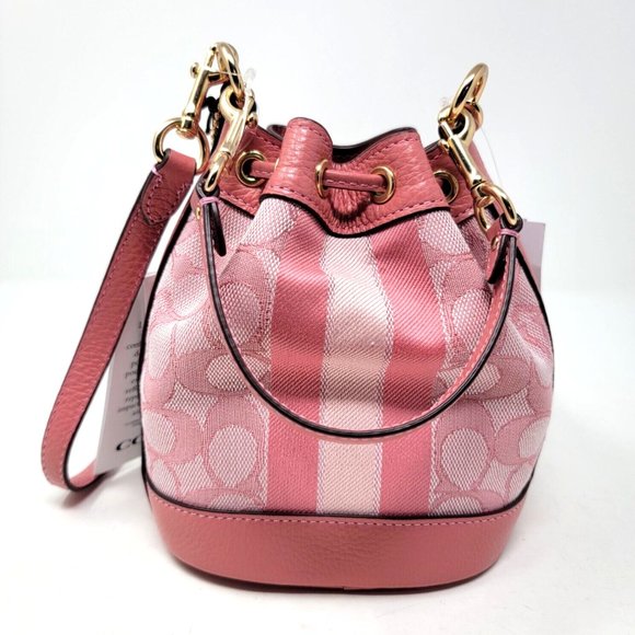 Coach Mini Dempsey Signature Jacquard with Stripe and Patch Bucket Bag C8322 - Picture 4 of 10